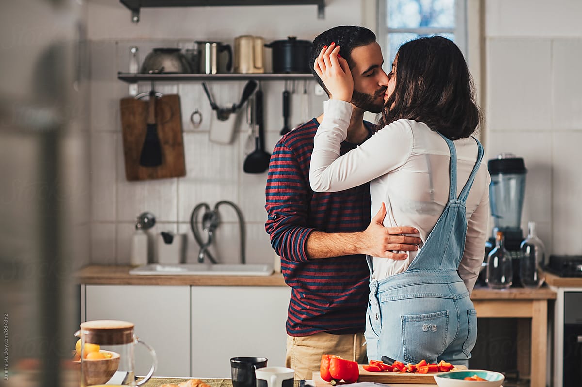 Caucasian Couple In Love Kissing At Home By Stocksy Contributor Lumina Stocksy 