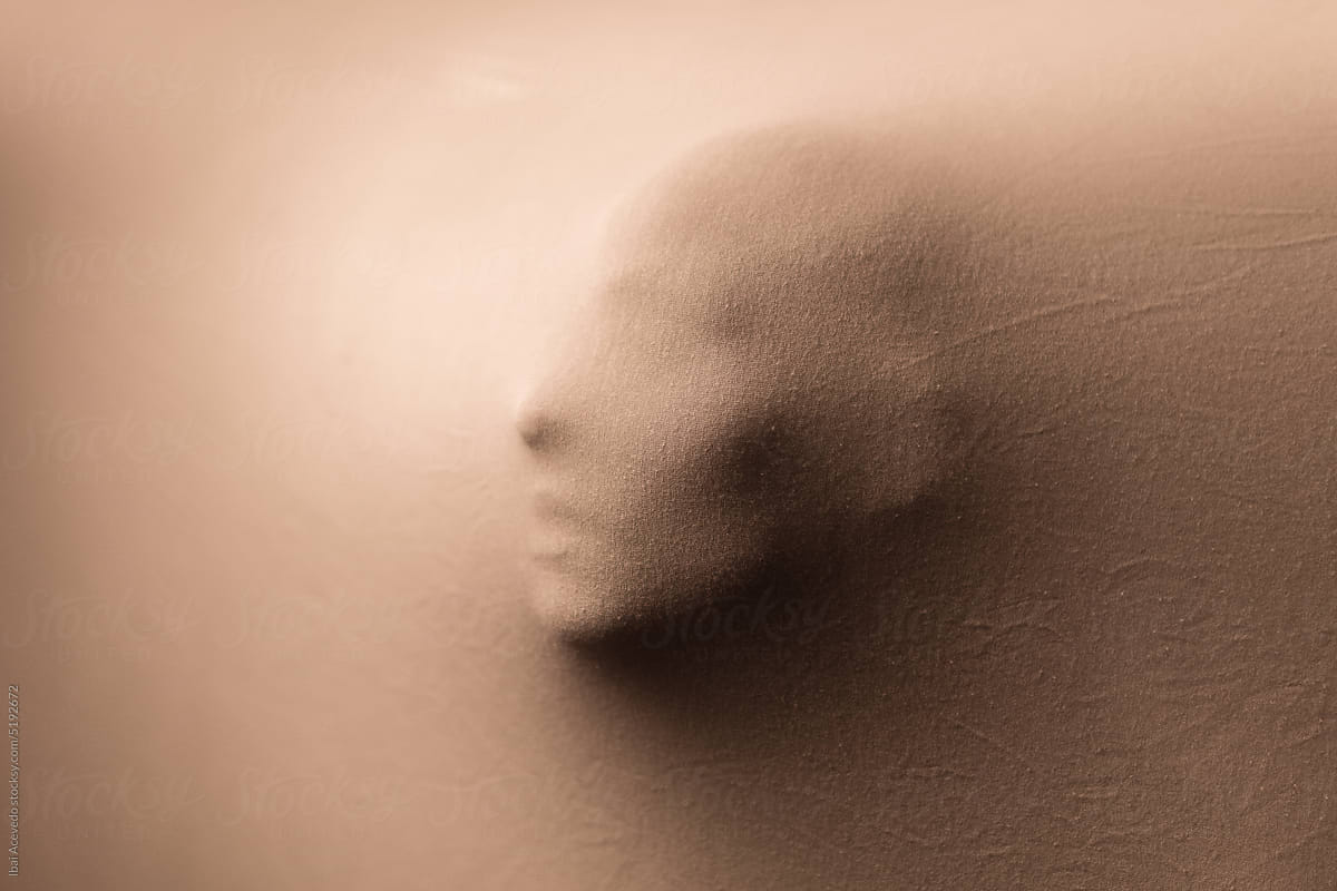 Surreal side view portrait of human head