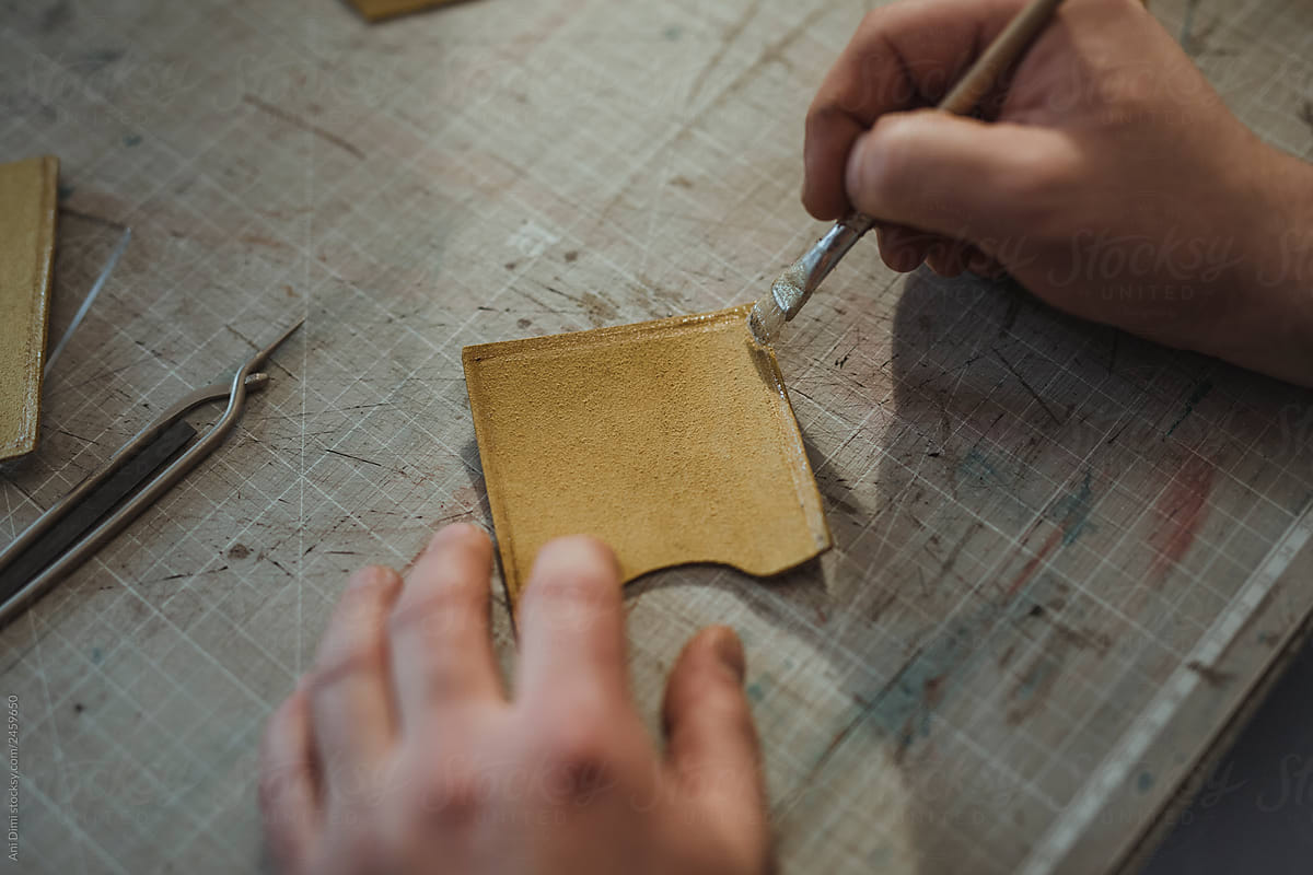 Man Working At Manufacture Of Craft Leather Products