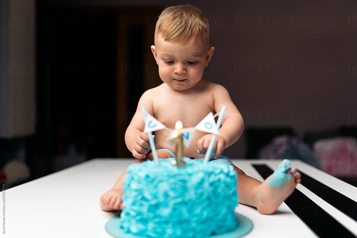 Adorable Boy Eating Cake
