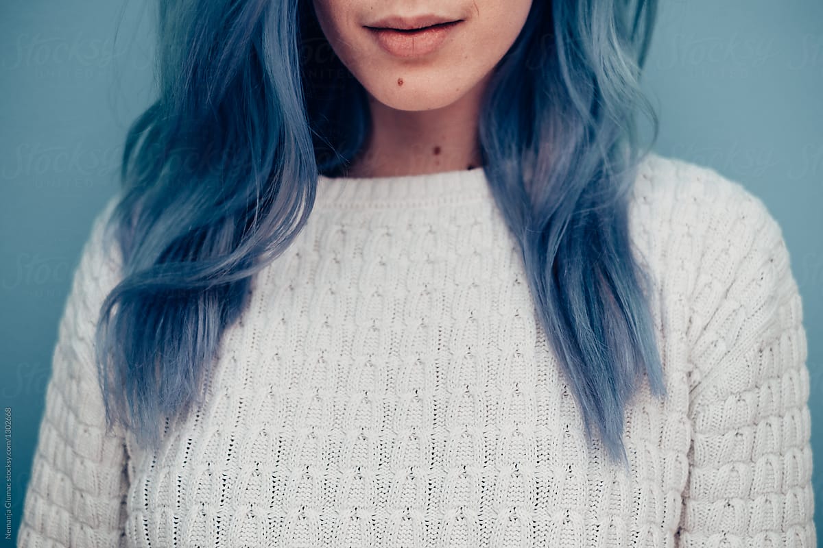 Beautiful Woman With Dyed Blue Hair