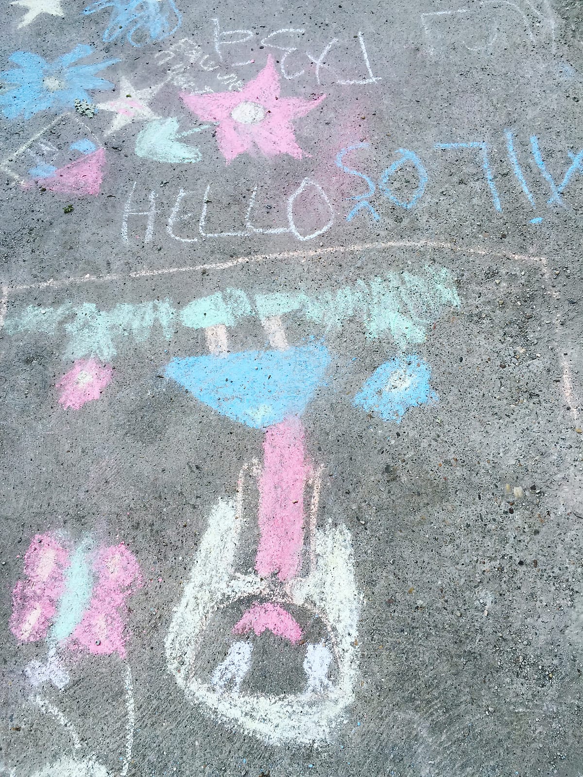 Child\'s chalk drawing on the street