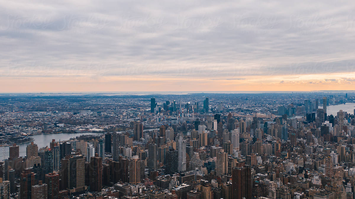 NYC aerial view at the sunset