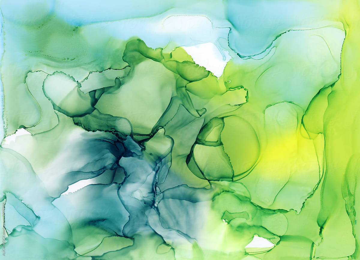 Blue Green Abstract Alcohol Ink Painting