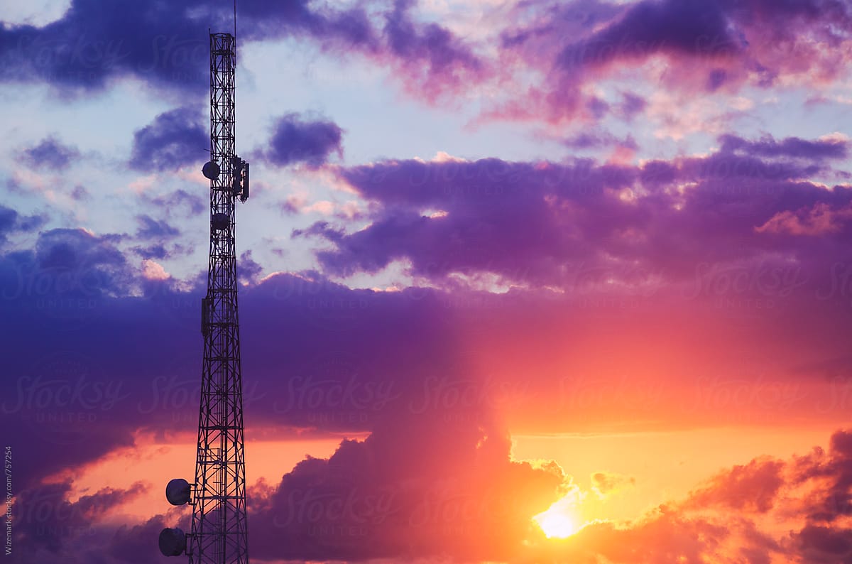Telecommunication tower during dramatic sunrise