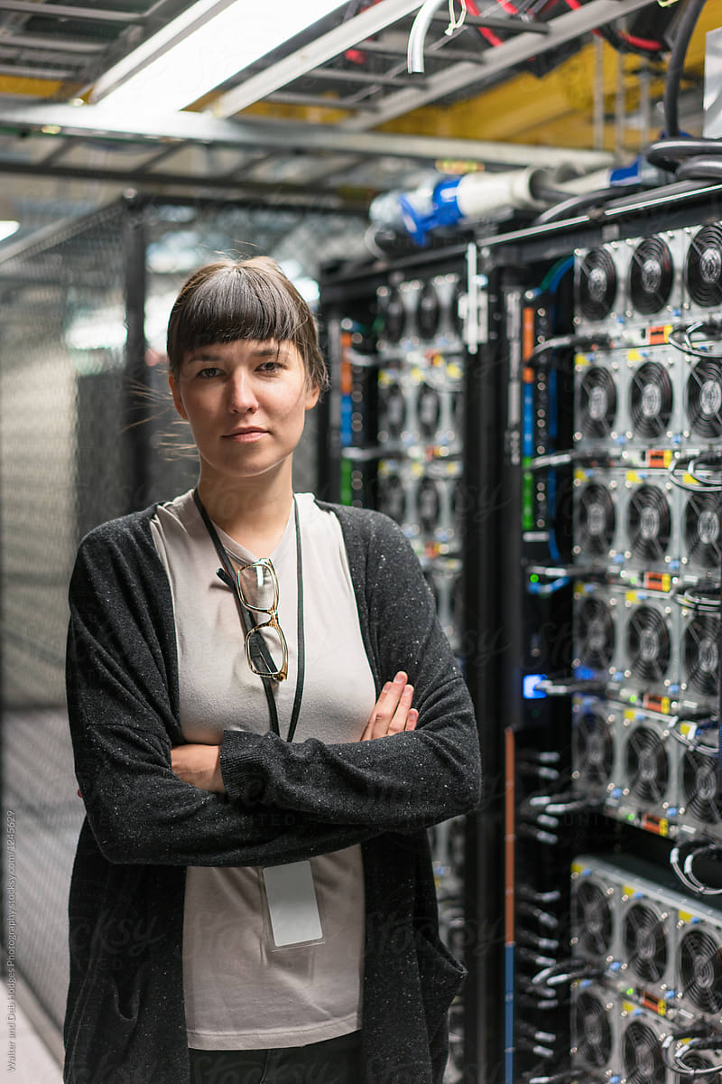 Portrait of a female server room technician