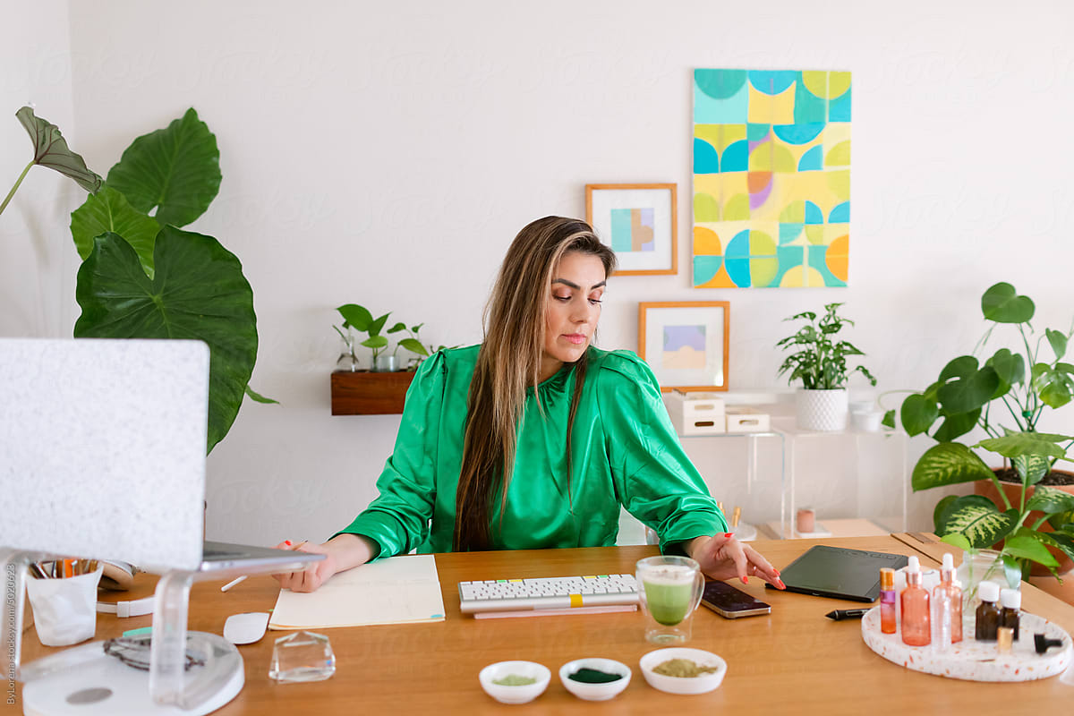 Wellness consultant female entrepreneur at home office