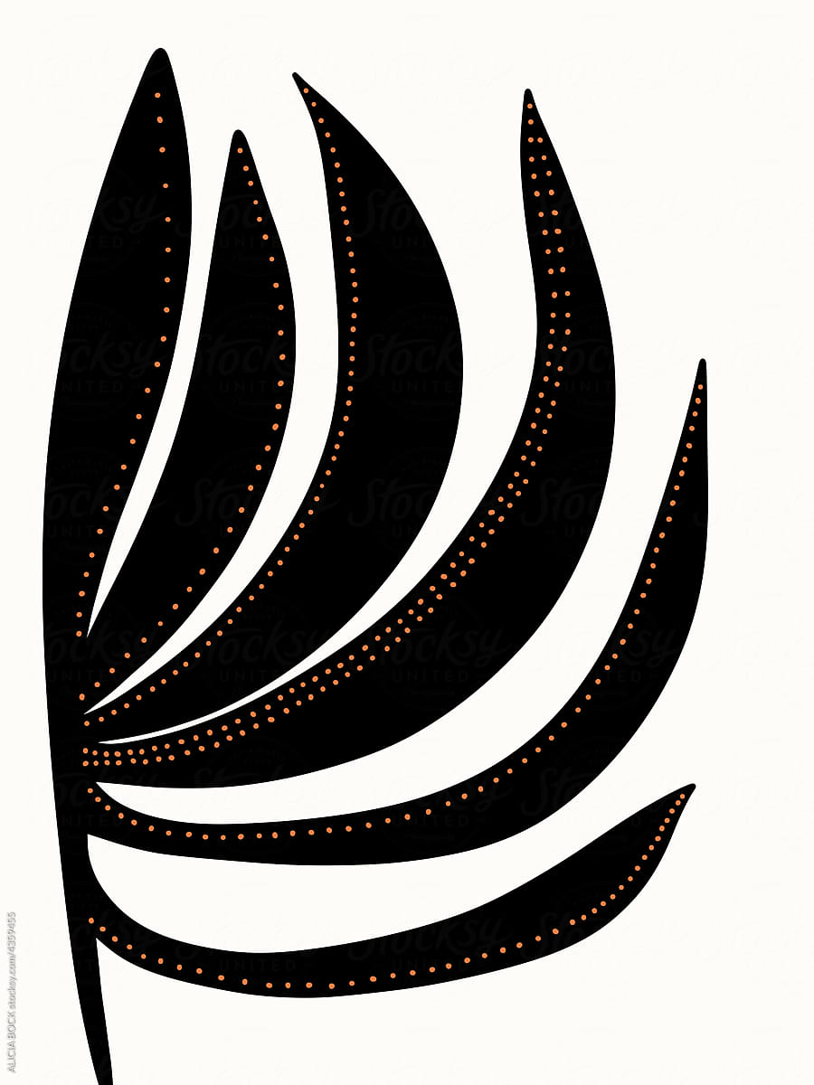 Minimal Leaf Illustration In Black And Orange