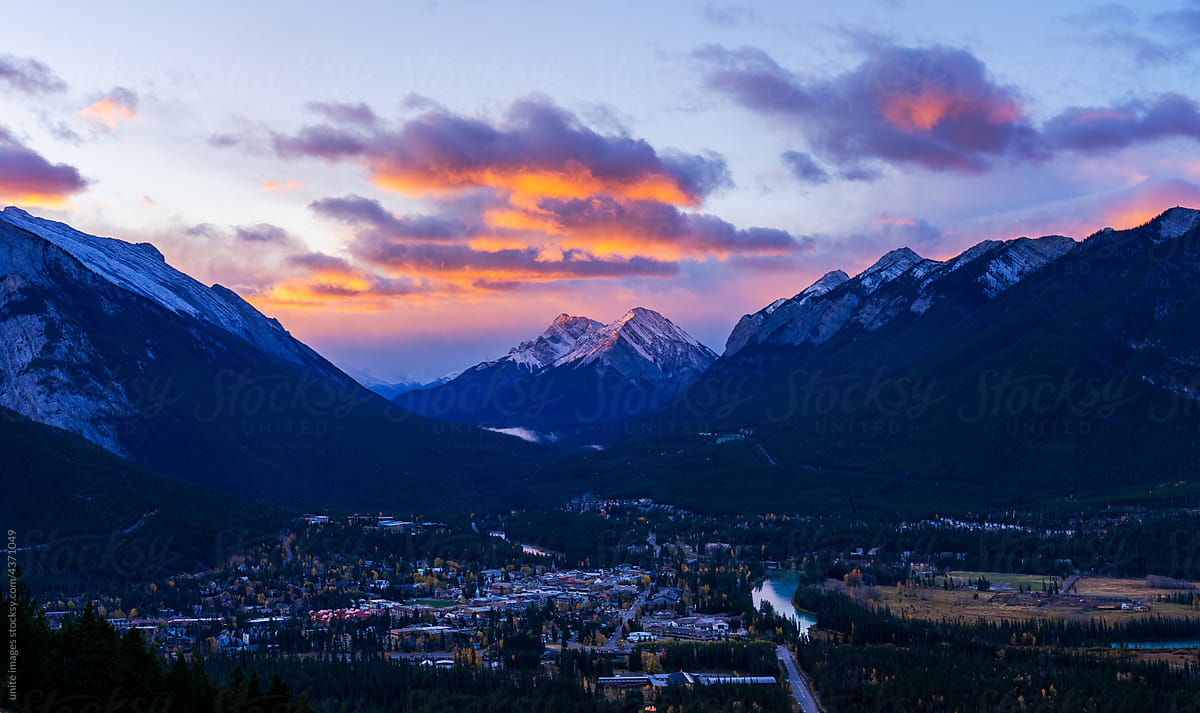 sunset view of Town of Banff
