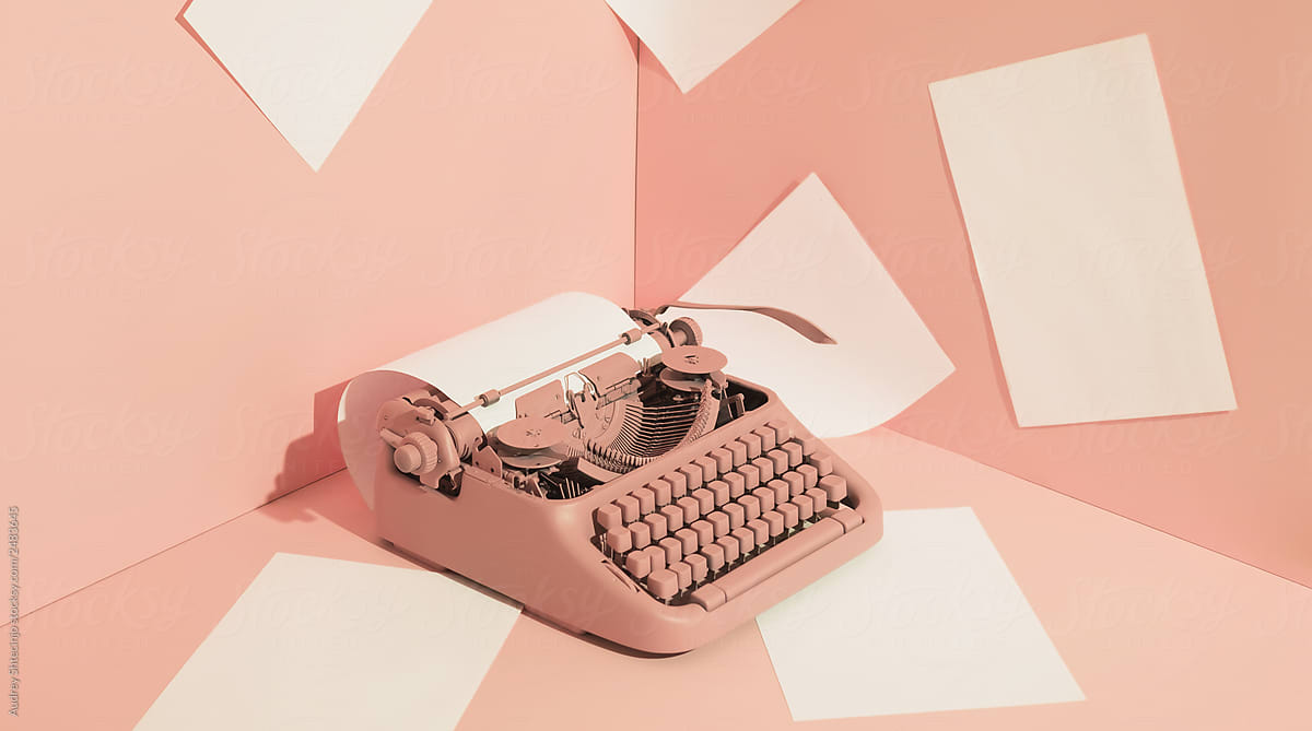 Pink Office Typewriter With White Paper