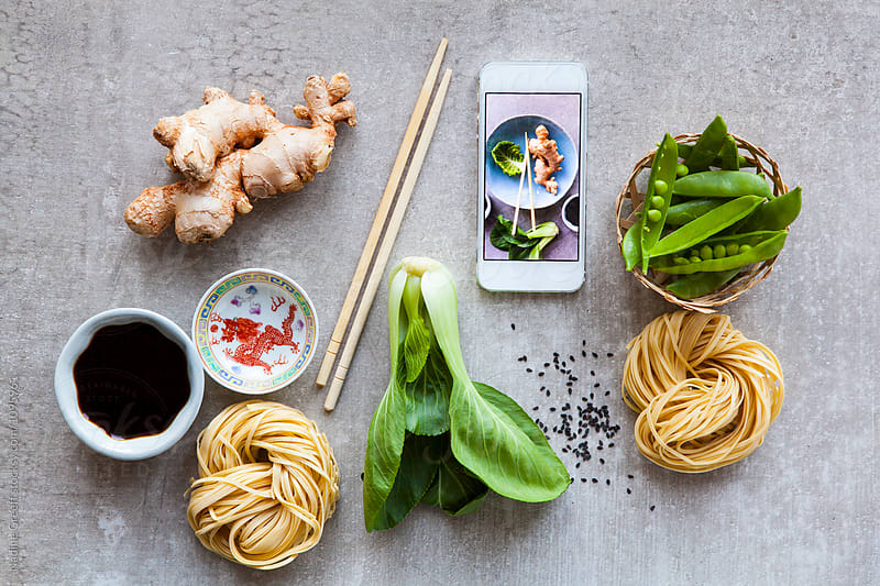 Smartphone with photo of asian cooking ingedients