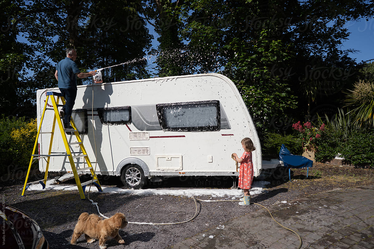 Washing the van on sunny day