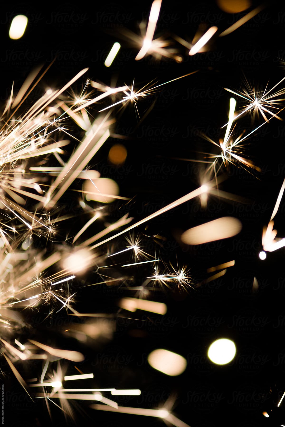Festive sparkler sparks close-up