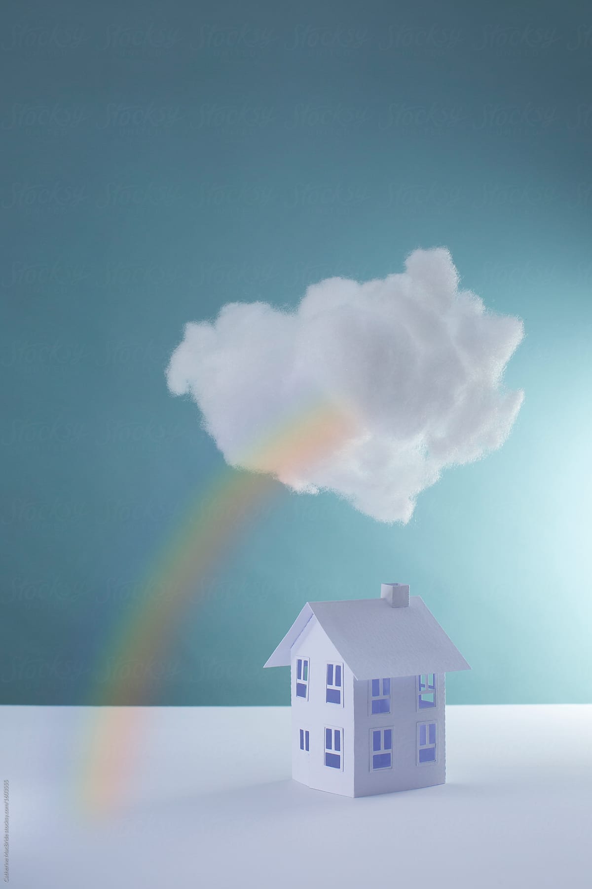 Paper house with Cloud with Rainbow