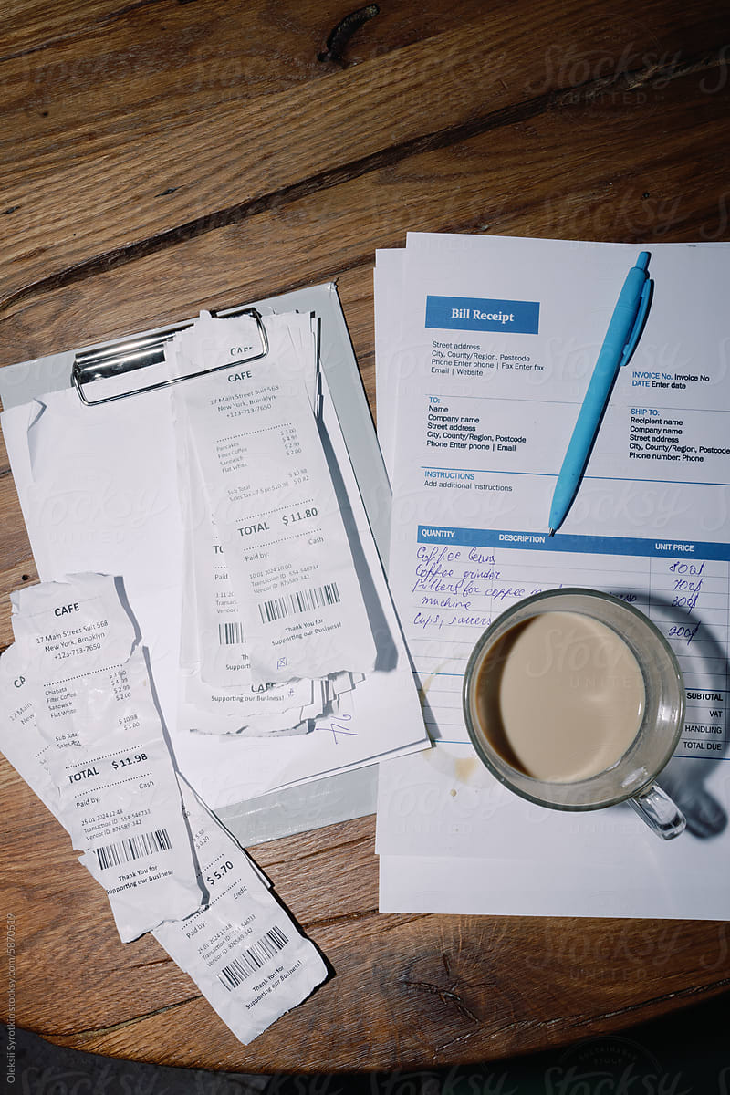 Cafe Receipts and Invoice Documentation with Coffee