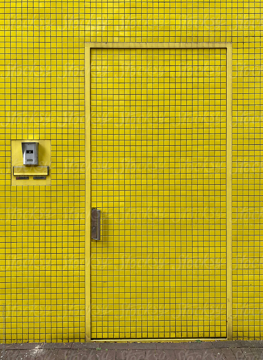 yellow door, yellow wall