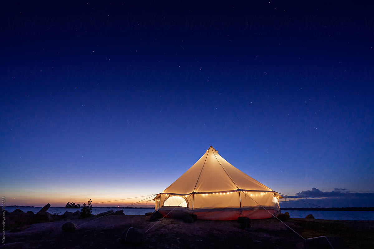 Canvas Tent With Night Sky on Wilderness Island