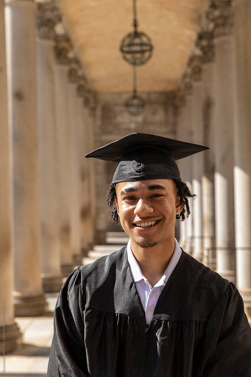 Mortarboard Portrait of Young happy black college graduate