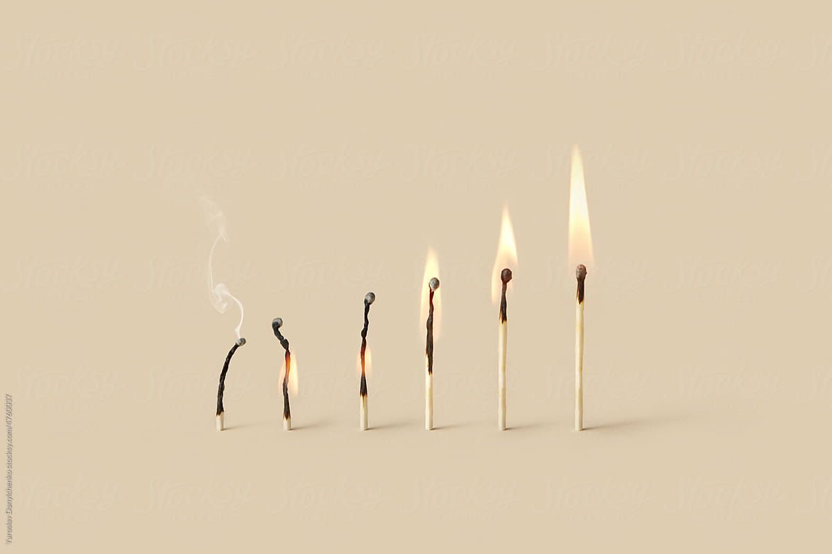 Matches set with varying level of burnout