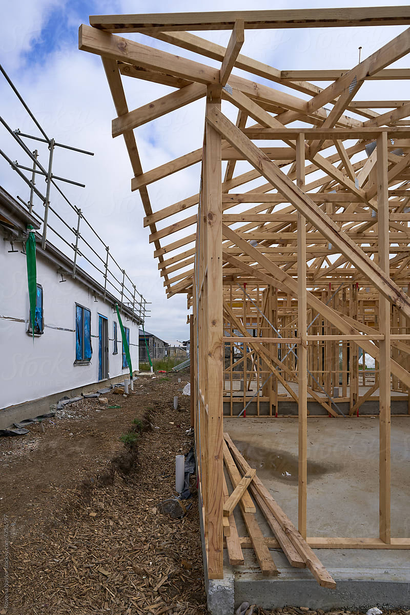 Timber construction frame of house