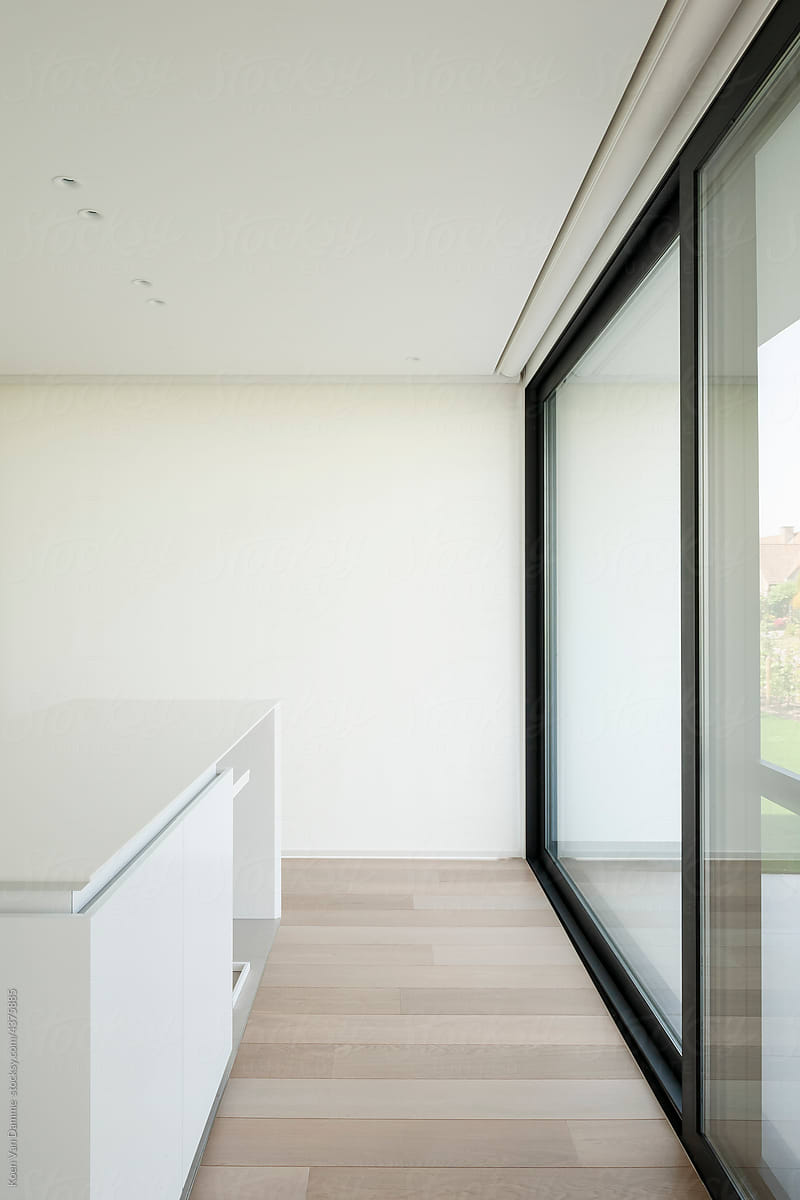 sliding window in minimalist kitchen