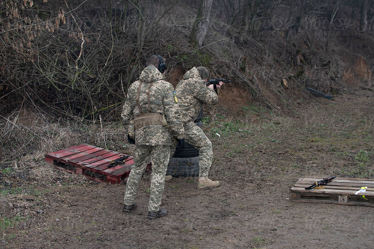 A Ukrainian soldier trains in shooting