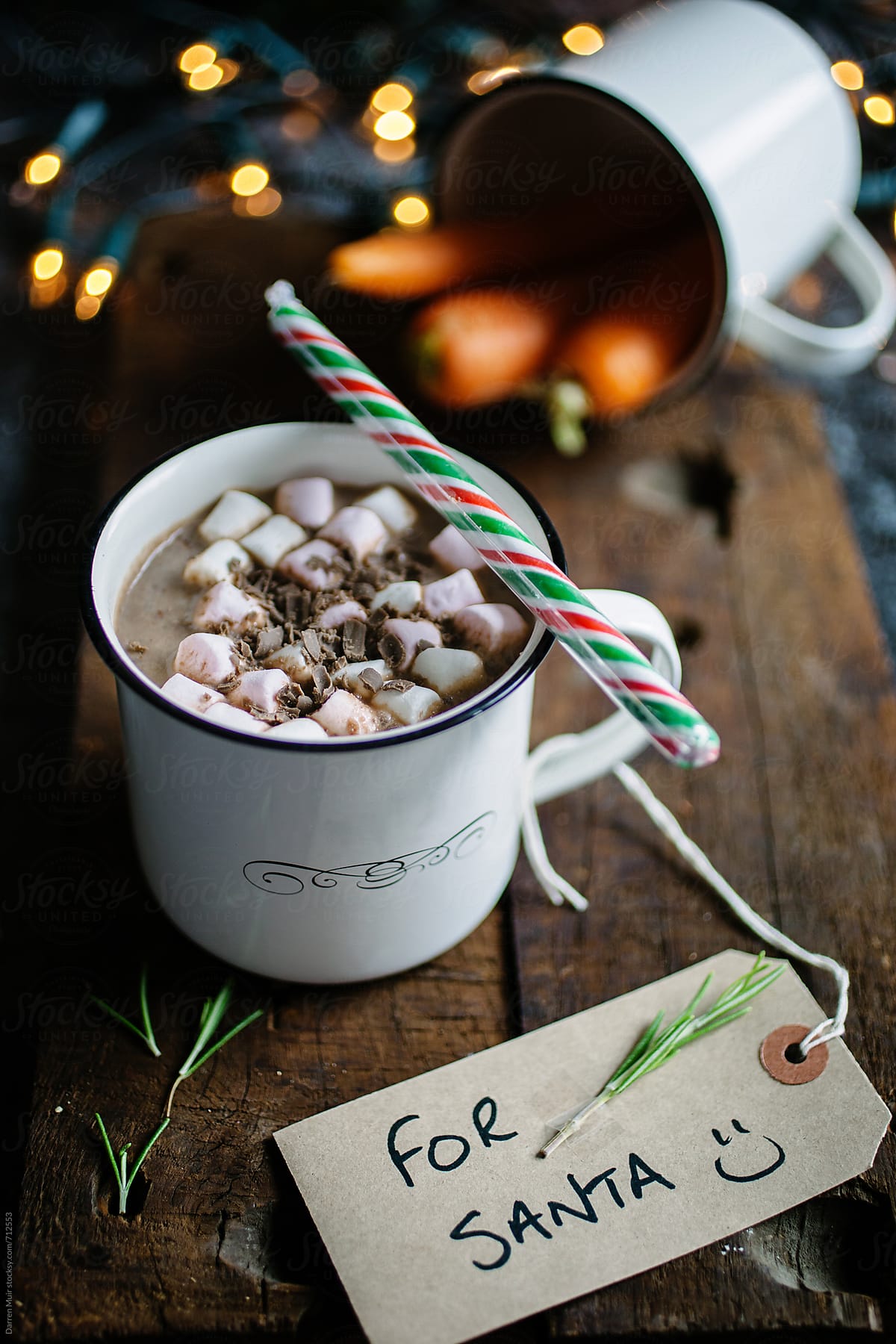 Mug of hot chocolate with a label saying \