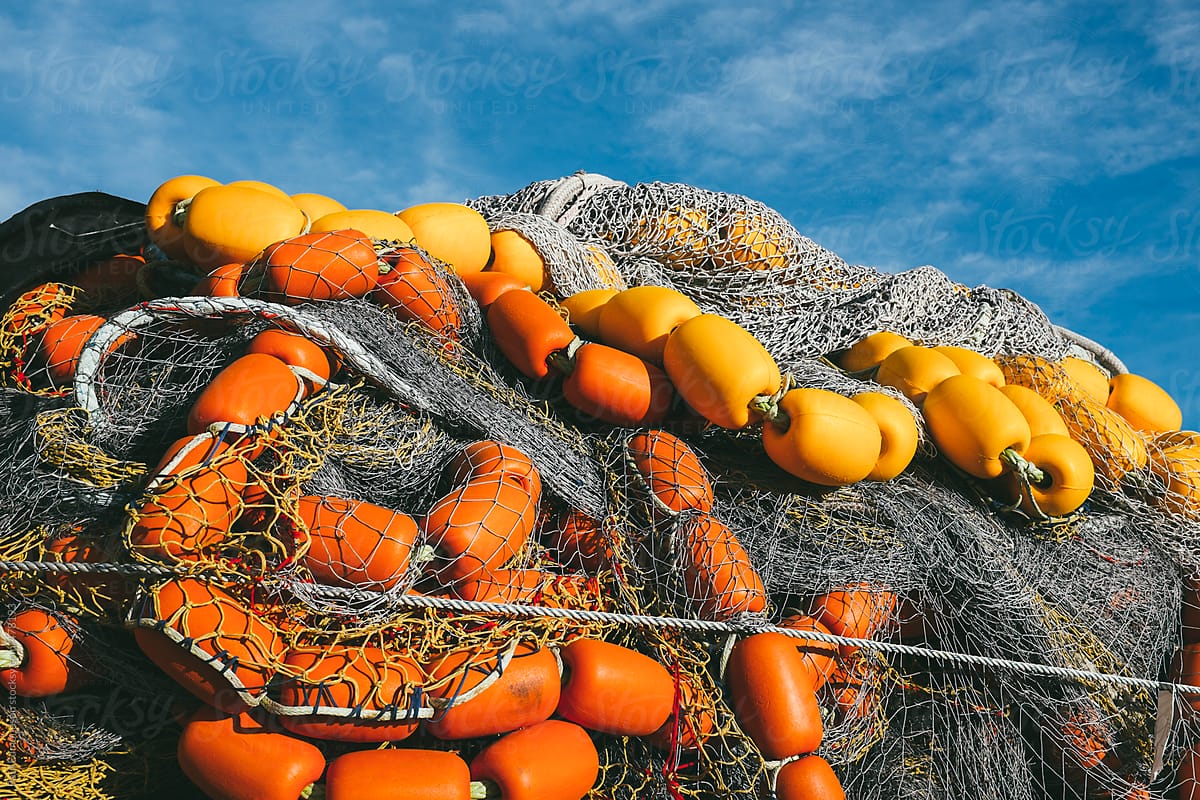 Pile of floats and commercial fishing nets