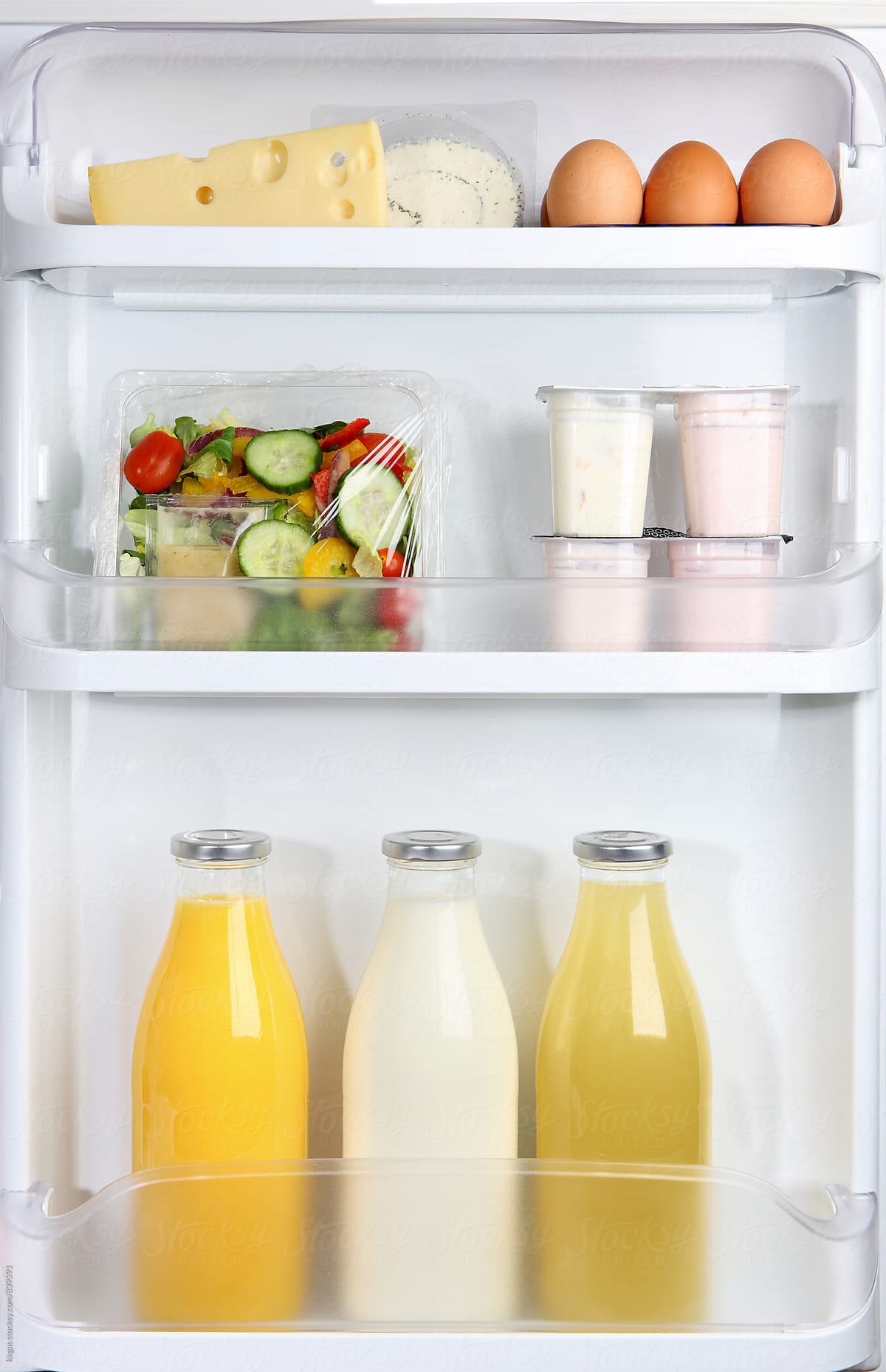 Refrigrator door with milk juice eggs