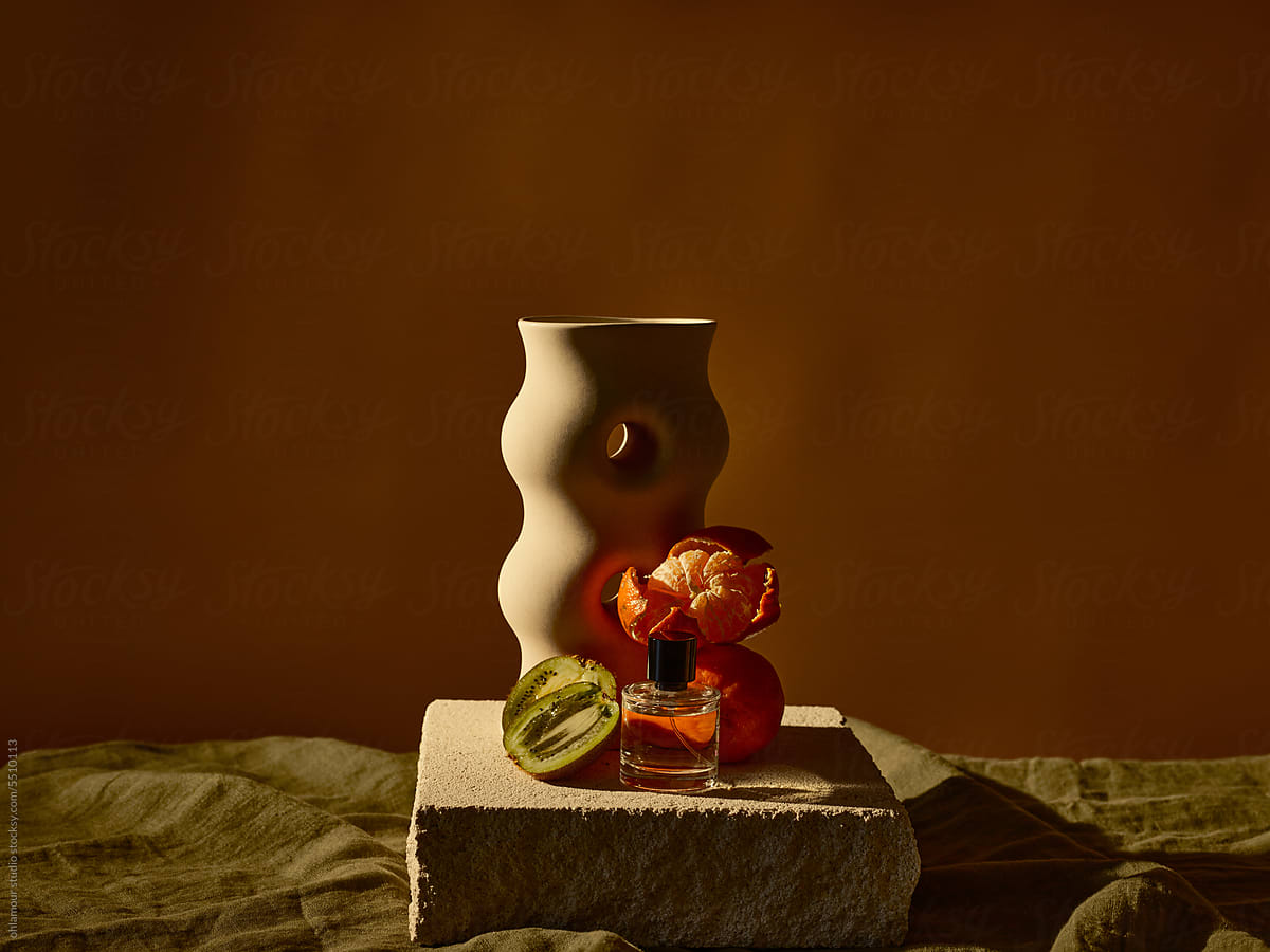 Simple perfum still life with natural ingredients