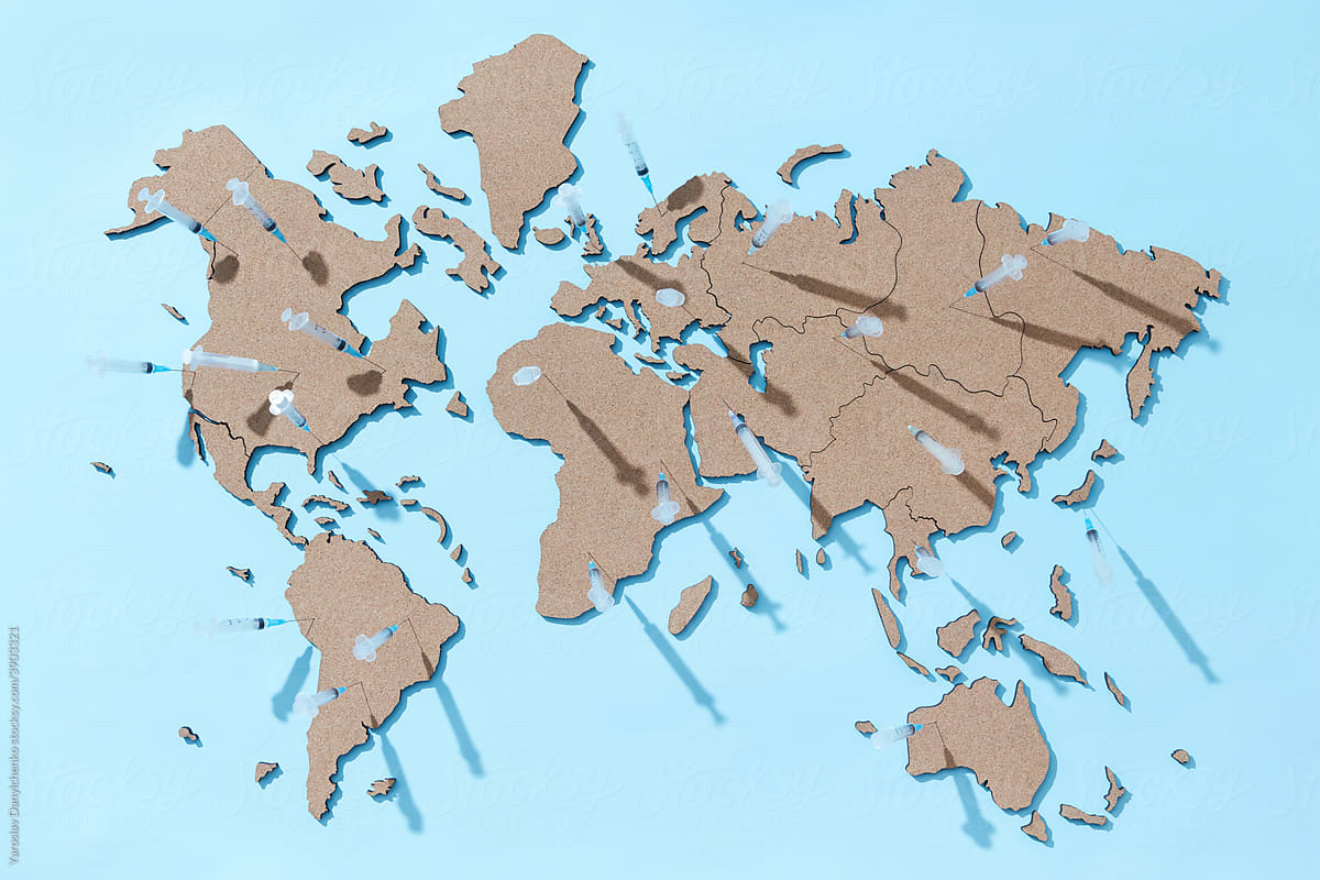 World map with syringes