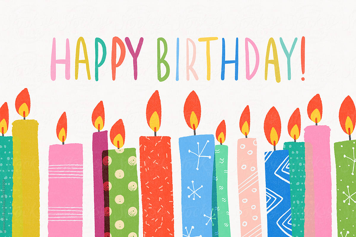 Colorful candles with happy birthday message illustration