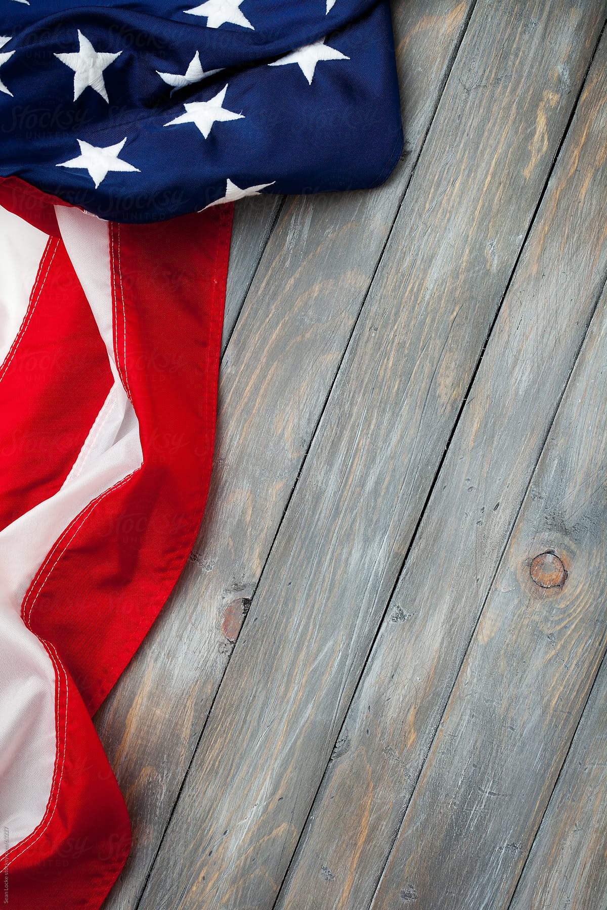 Patriotic: American Flag Lying on Wood