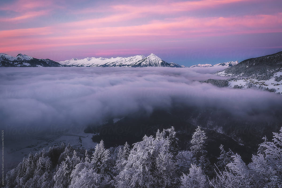 Cloudy winter morning in the alps