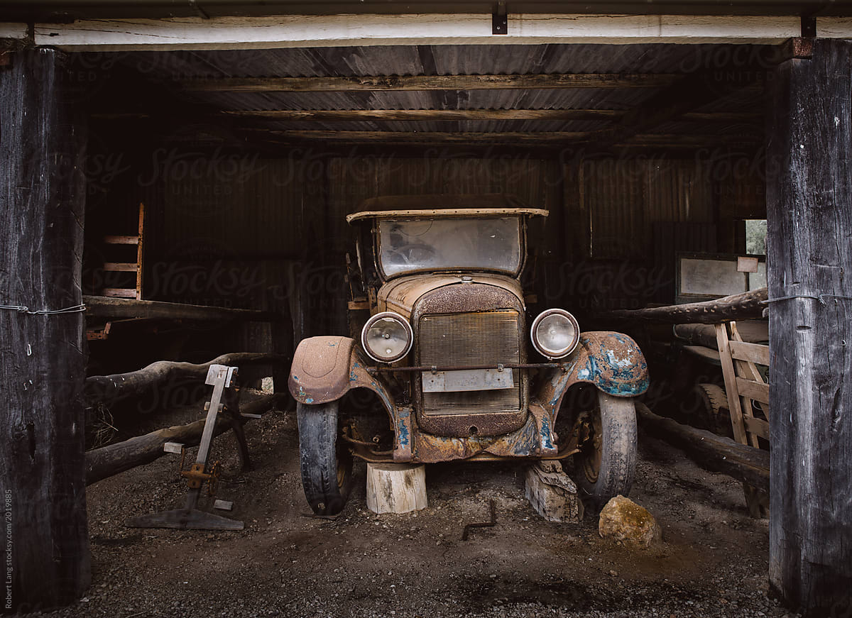 Vintage car in an old shed