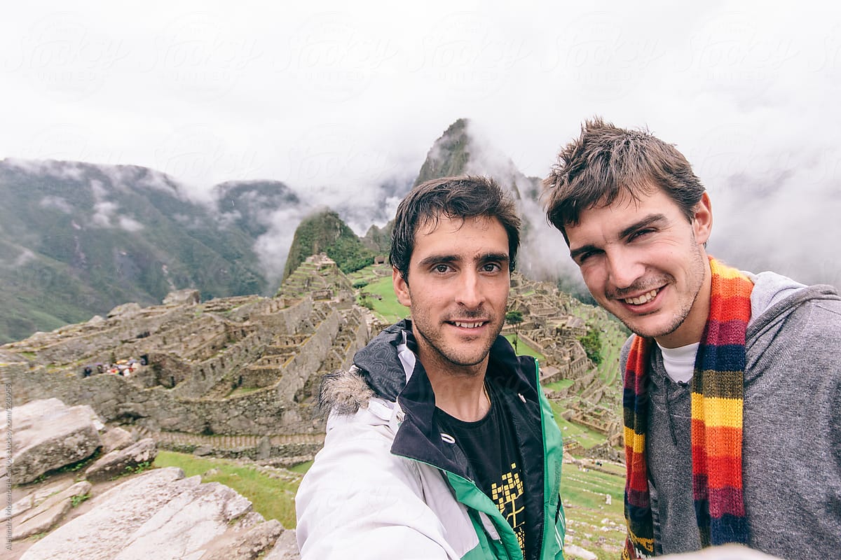 Two Babe Friends Taking A Selfie In Machu Picchu Ruins Peru On Adventure Travel By Stocksy