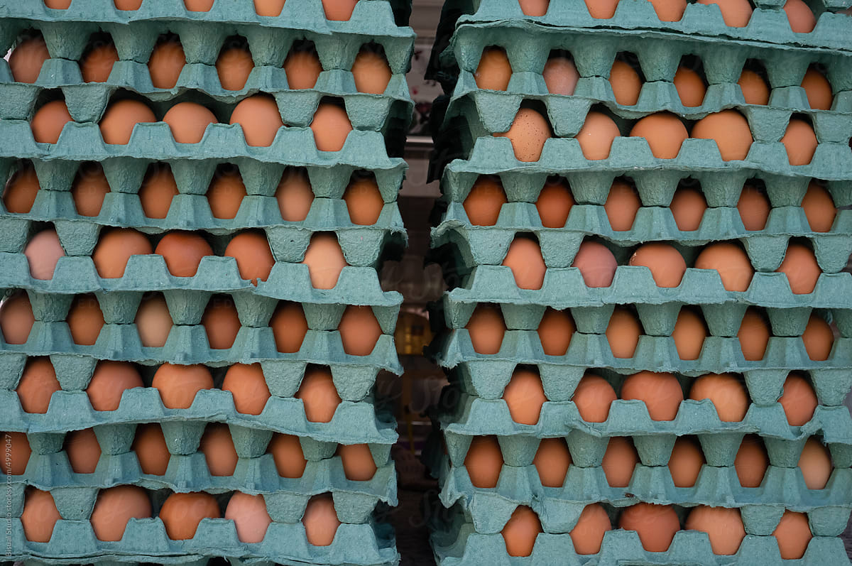 Egg cartons placed on table in market
