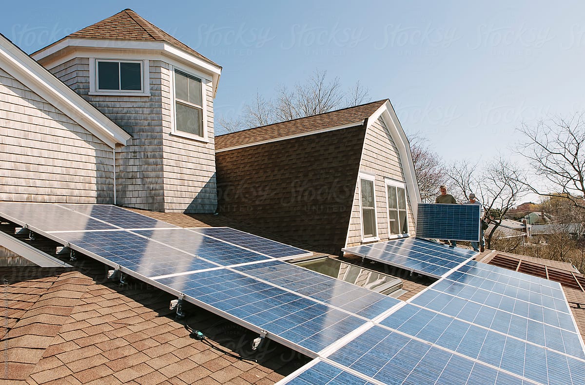 Solar Panel with blue collar workers