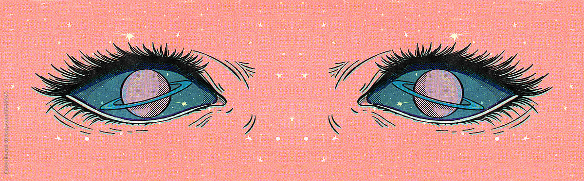 Pink Alien With Planets In Eyes