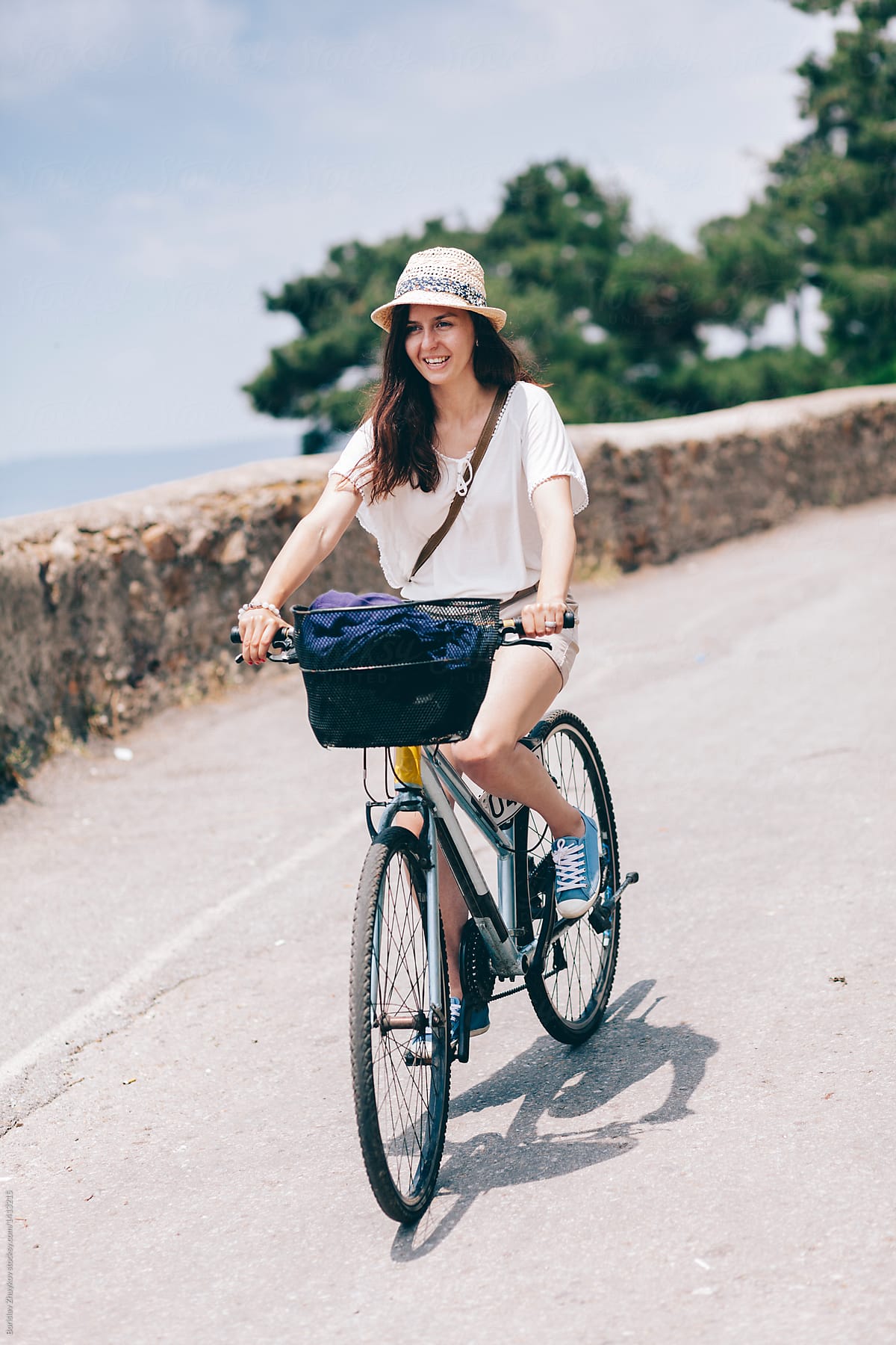 Woman happy riding bicycle