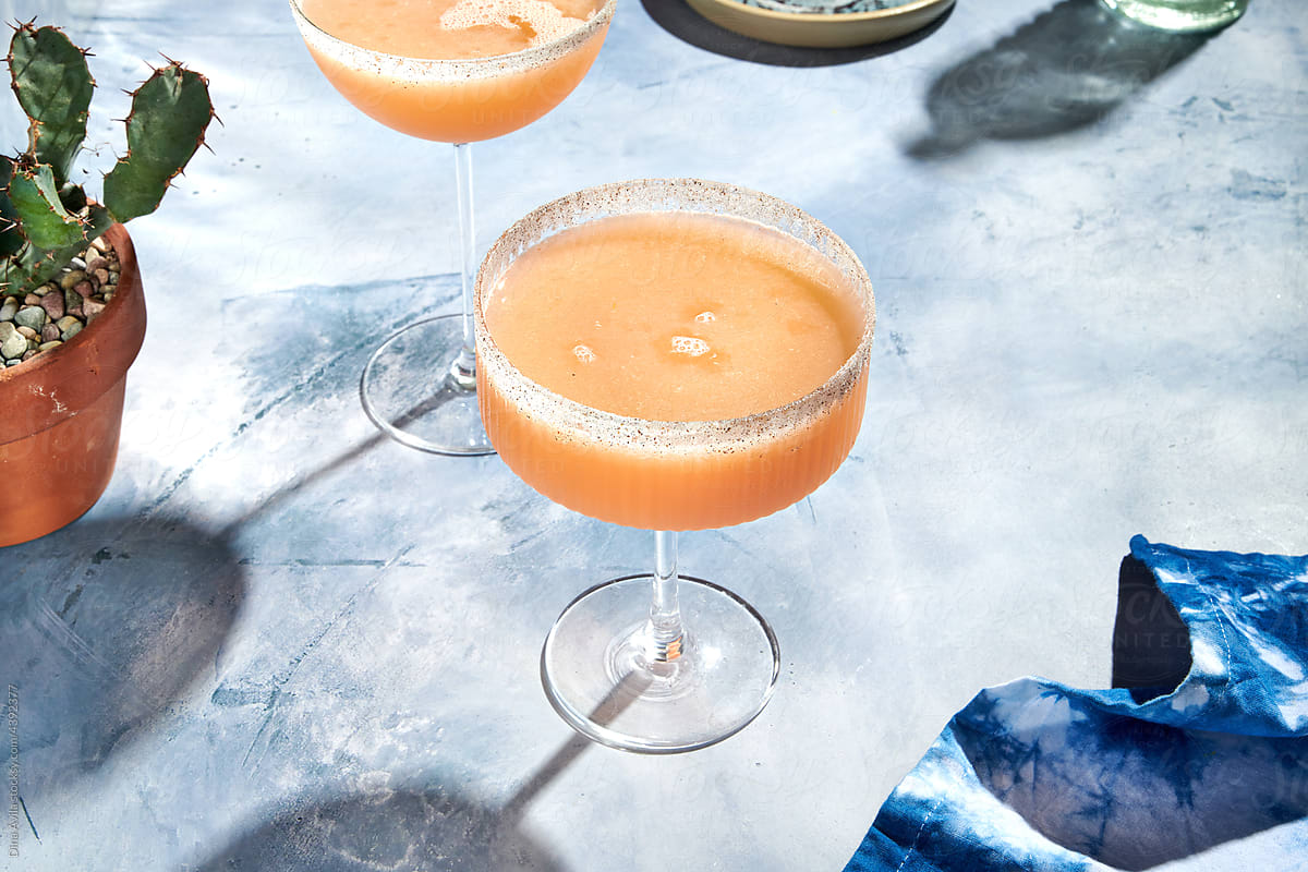 Peach Colored Cocktails in Coupe Glass