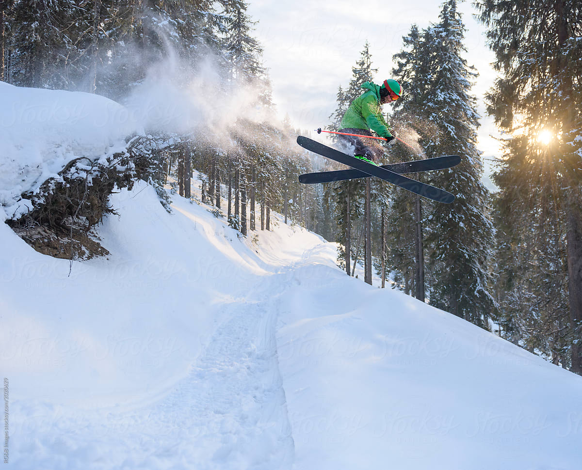 Freeride skier jumping in the air