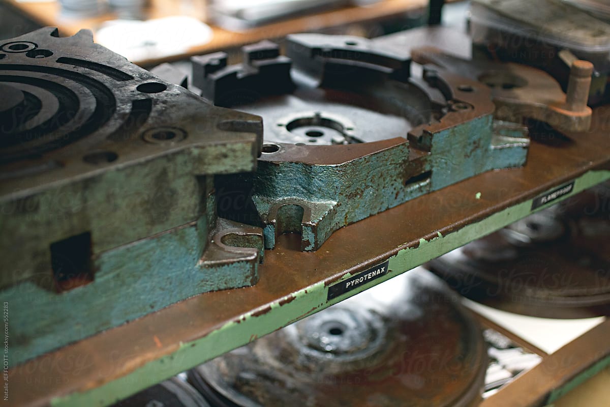 spare machinery and parts at a vinyl record pressing plant