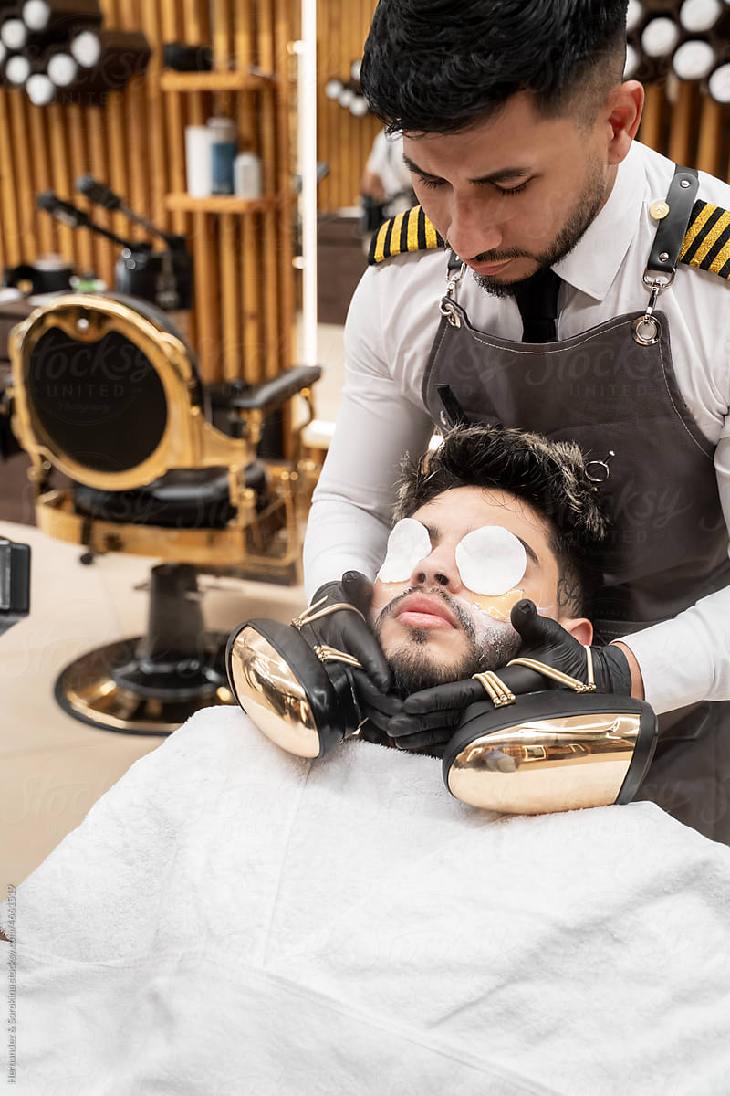 Face Massage For Man At Barbershop