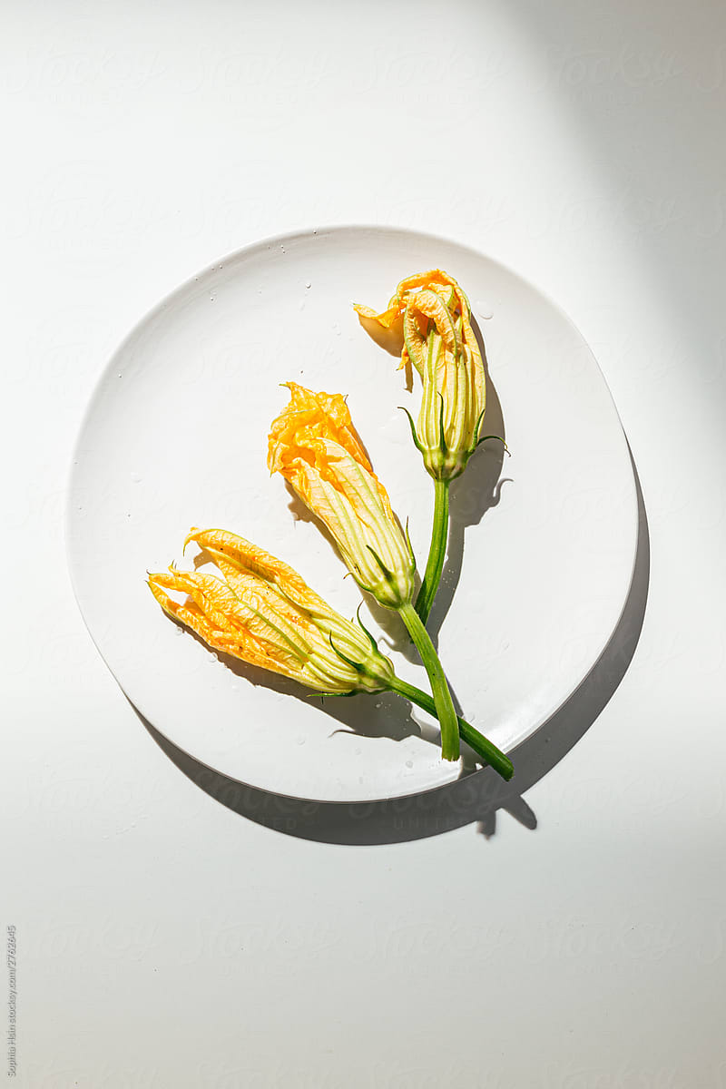 Zucchini blossoms on plate