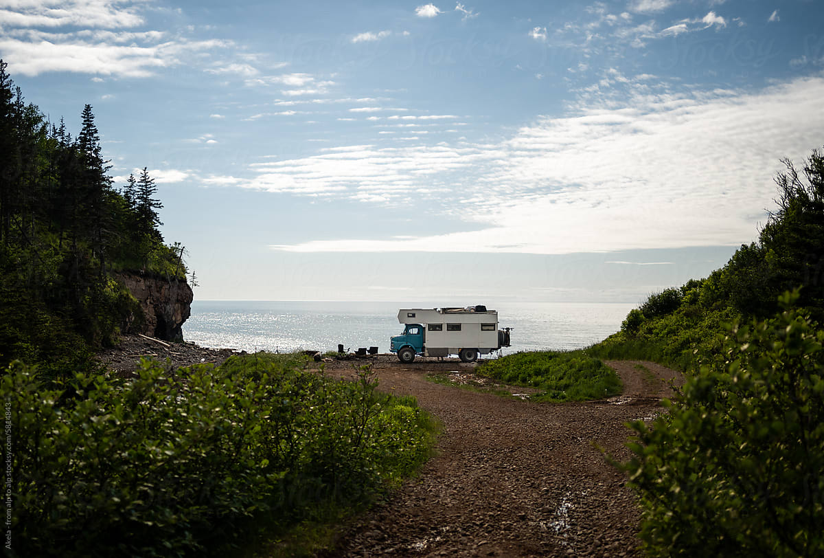 camping truck on the coast