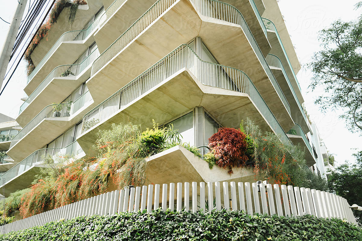 Modern Architecture Balcony with Lush Greenery