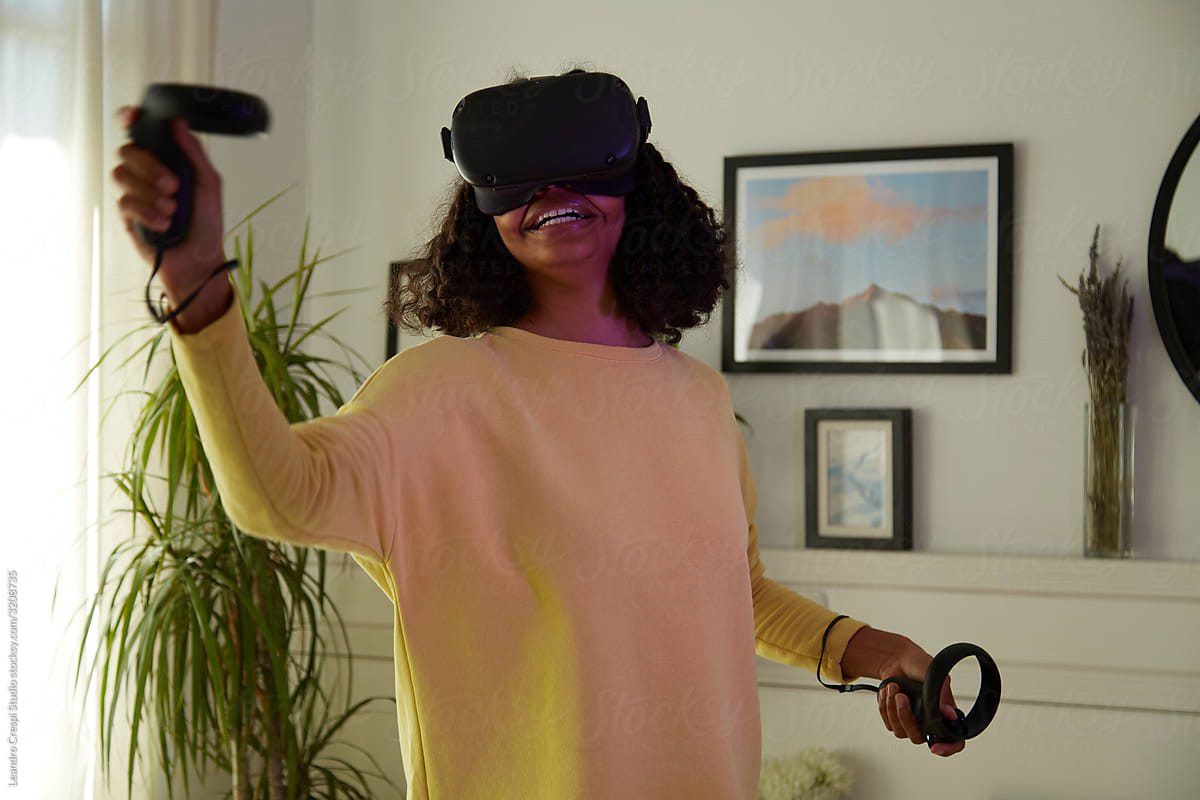 Woman having fun in VR