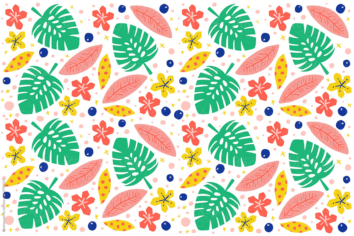 Floral pattern tropical plants fruits illustration
