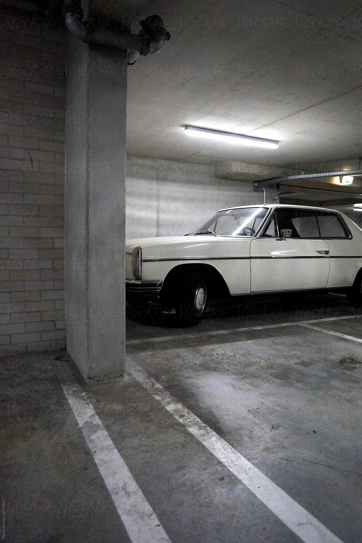 Vintage car in parking garage